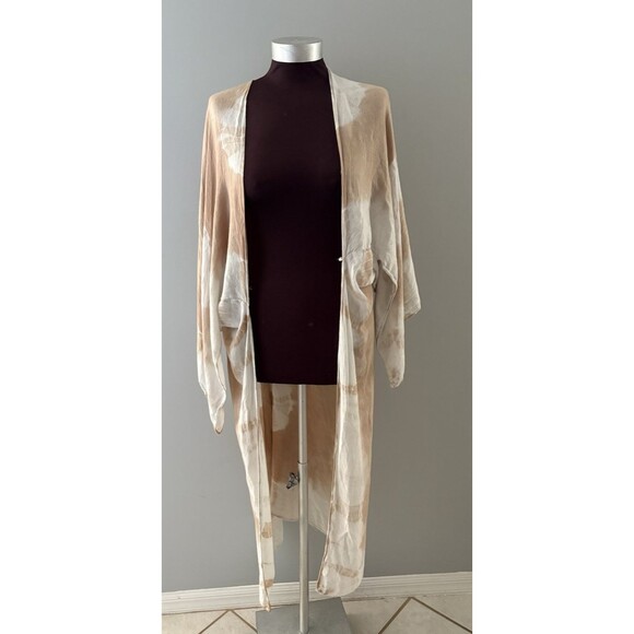 Free People Spellbound Tie Dye Kimono One Size Tan White Open Front Beach Lounge - Picture 1 of 9